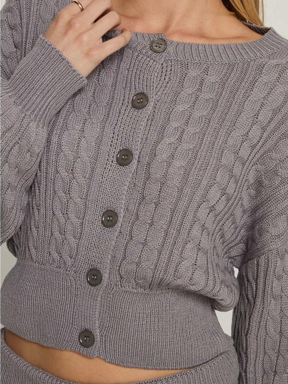 Princess Polly Baleigh Cable Knit Cardigan Grey